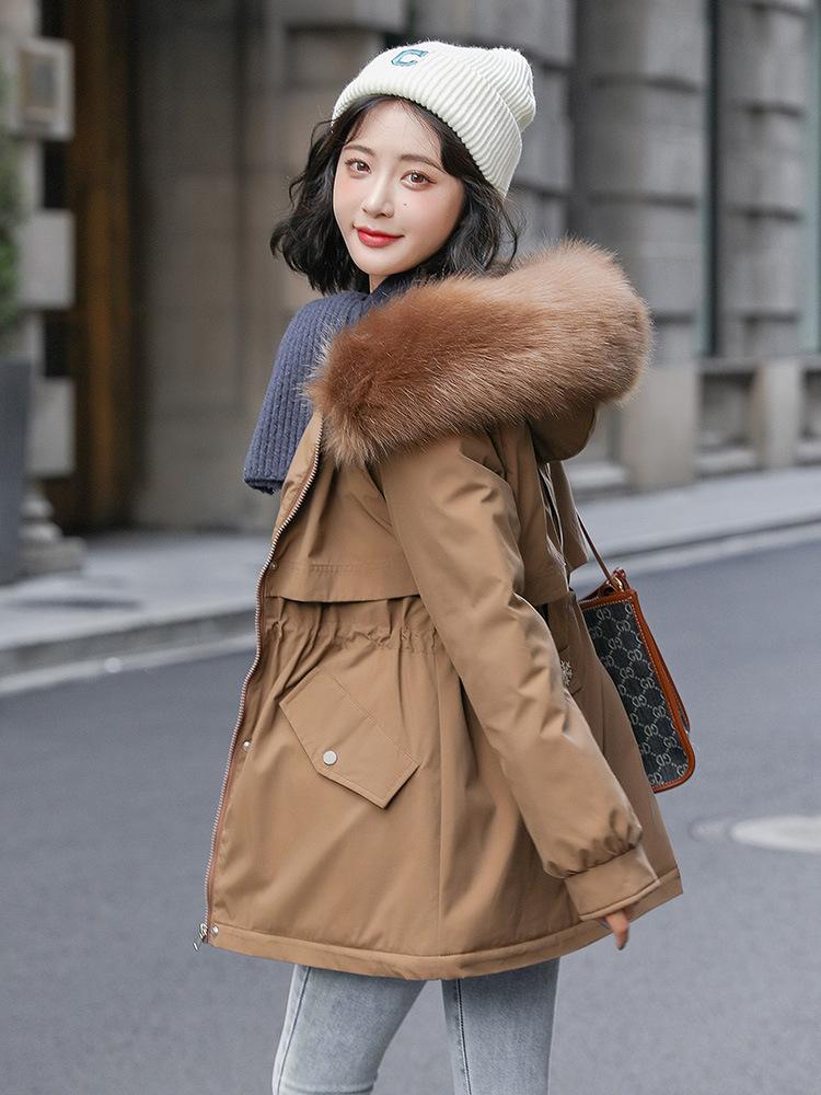 Winter pie overcome women's medium and long large fur collar, waist and thin tooling cotton clothes, thickened windproof and warm outside