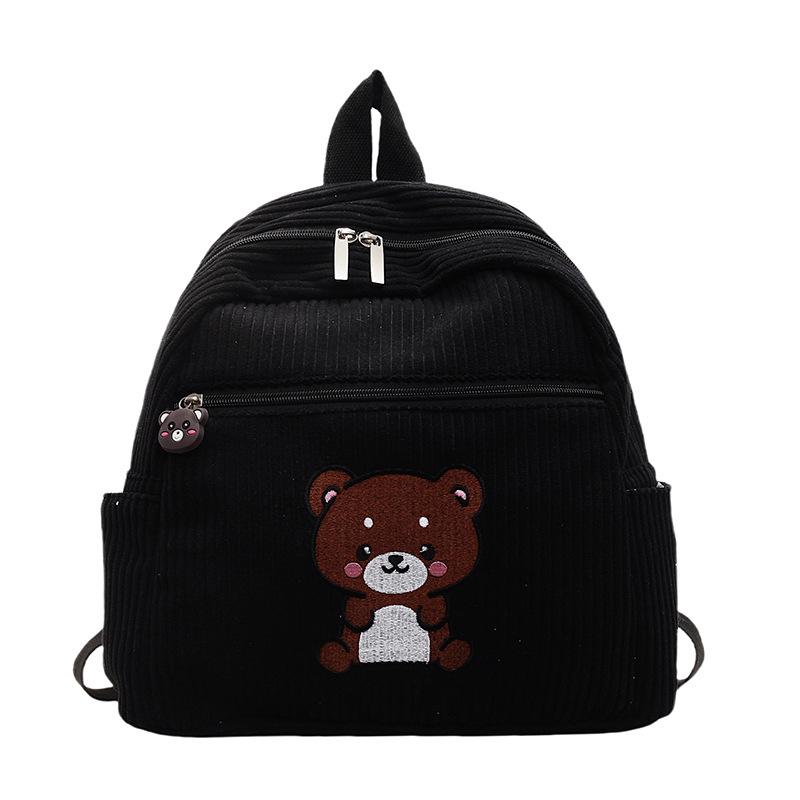 Bear Backpack Corduroy Student Schoolbag Women Cartoon Backpack