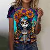 Women's 3D Printed T-shirt Girl Summer Short Sleeved Casual Fashion Sexy Girl Clothing Terrifying Undead Skull Pattern Oversized T-shirt