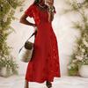 Women Plus Size V Neck Short Sleeve Grid Printed Straight Maxi Dress
