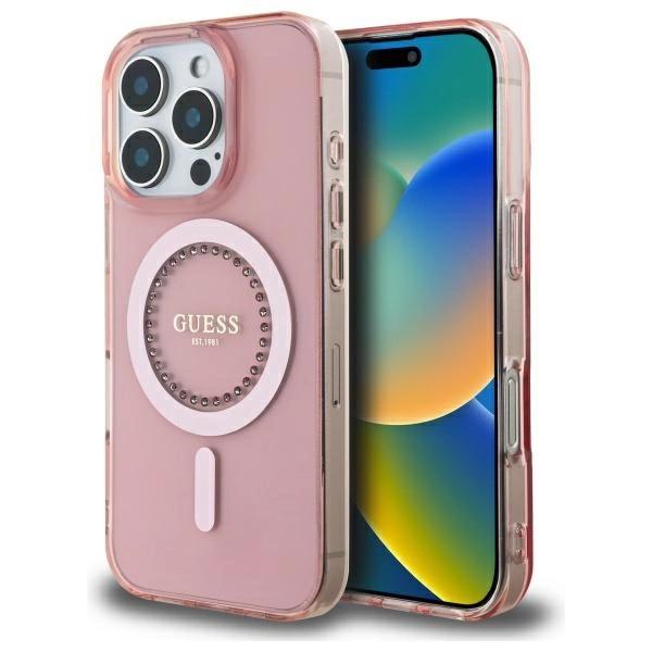 Guess Guhmp16Lpftdtep Iphone 16 Pro 6.3 Różowy/Pink Hardcase Iml Cyrkonie Magsafe
