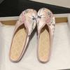 Flower Embroider Hanfu Slippers Soft Bottom Satin Sandals  Hanfu Accessories