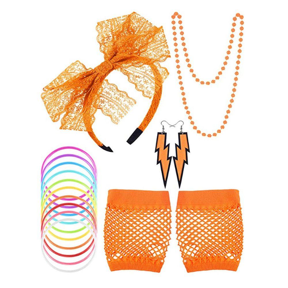 Серьги для девочек Платье Перчатки-сетка Набор аксессуаров для костюма 80-х годов Фантазийное ожерелье