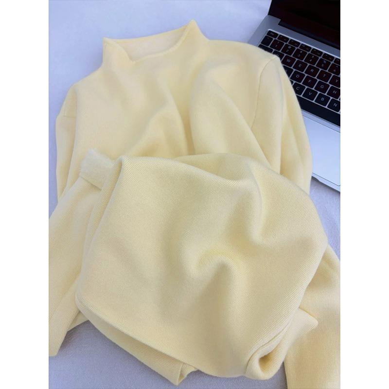 Мягкий восковой свитер с полуворотником-стойкой женский весенний приталенный пуловер, вязаный внутри с интегрированной толстой бархатной базовой рубашкой, трендовый топ