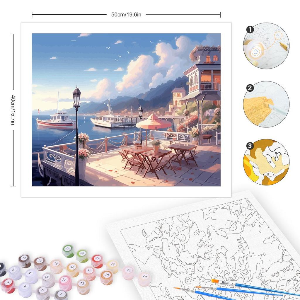 Рамка для рисования по номерам, пейзаж, искусство, сделай сам, картина по номерам, гавань, пейзаж, акриловый холст, подарок для домашнего декора, 40x50 см