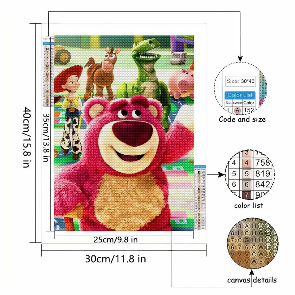 5D DIY Diamond Art Painting Kits for Adults, Toy Story Strawberry Bear Full Round Crystal Diamond Kits for Beginner for Home Wall Decorate