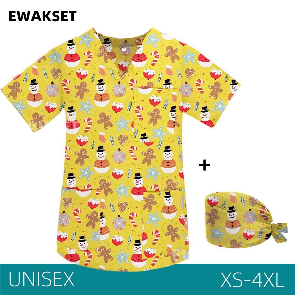 EWAKCOT рождественские топы со скрабами с принтом для женщин и мужчин, рабочая блузка для медсестры, врача, медицинских аксессуаров, футболка унисекс