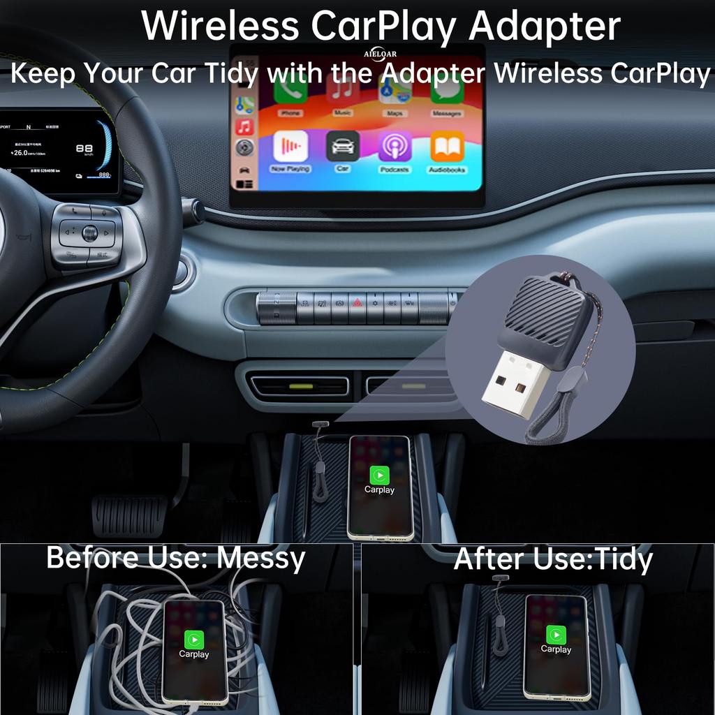 2-в-1 Беспроводной адаптер CarPlay Android Auto, проводной в беспроводной, умный USB-донгл для iPhone и Android