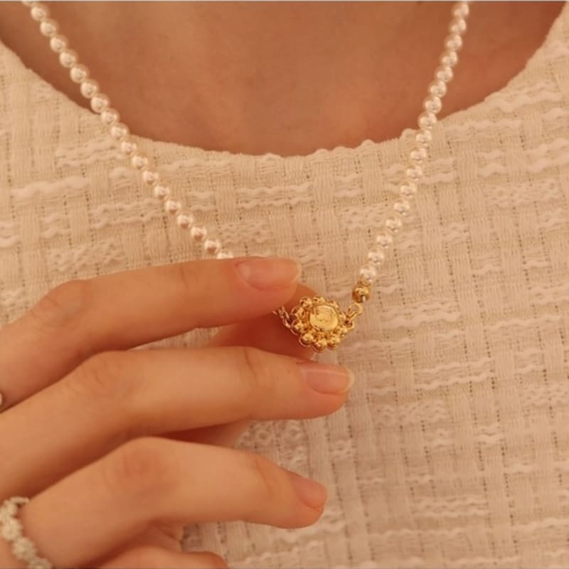 Dana Burton [Magnet One-Touch] Ballerina Necklace_4mm Pearl