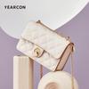 YEARCON Women's Leather Handbag, Diamond Pattern Chain Bag, Crossbody Rose Embroidery Shoulder Bag, Stylish Square Bag