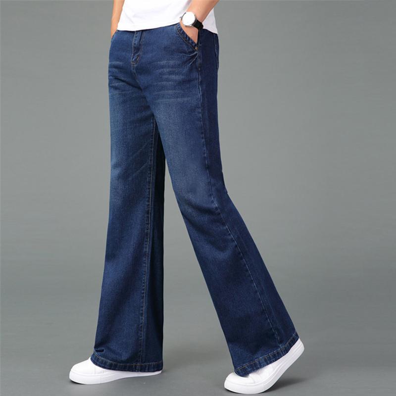 Мужские большие расклешенные джинсы, расклешенные брюки свободного покроя с высокой талией, темно-синие джинсы