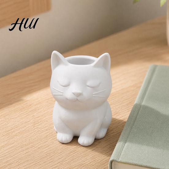 Cat Shaped Pencil Holder Pen Holder, Cute Kitty Desk Organizer for Stationery Storage, Large Healing Decor Capacity Stand Office Home, Creative
