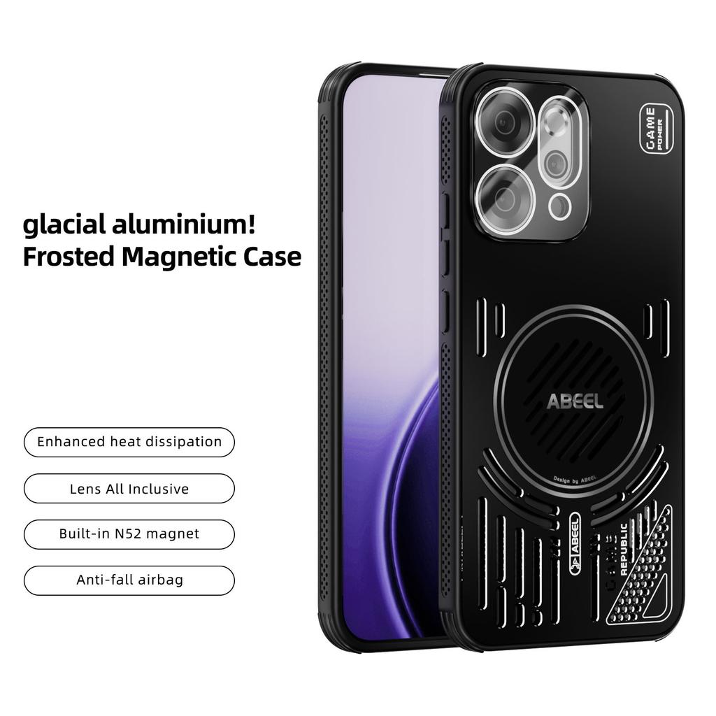 ABEEL For Oppo Reno14 5G (Global) Magnetic Case Aluminium Alloy+PC+TPU Hollow Heat Dissipation Phone Cover