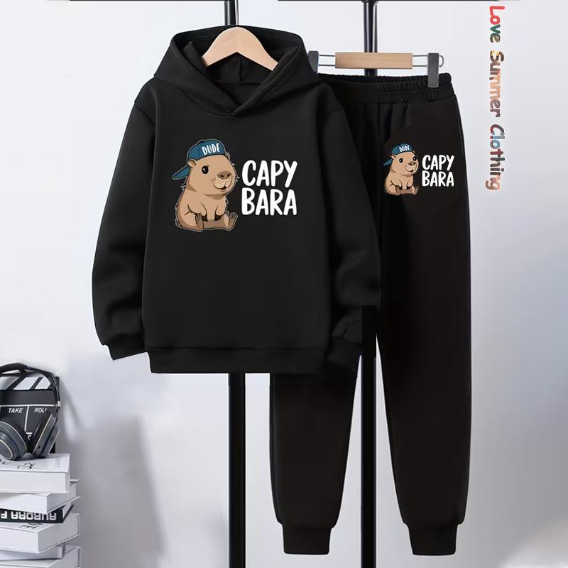 2pcs Boys Capybara Hoodie Joggers Set Kids Cozy Outfit Capybara Playwear Machine Washable Sports Active Boys Perfect Outdoor