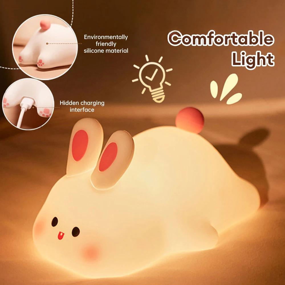 Light Nursing Lights Rabbit Lamp Bedside Led Dimmable 3-level Silicone Night Timed Decorative USB Cute Lights. Rechargeable