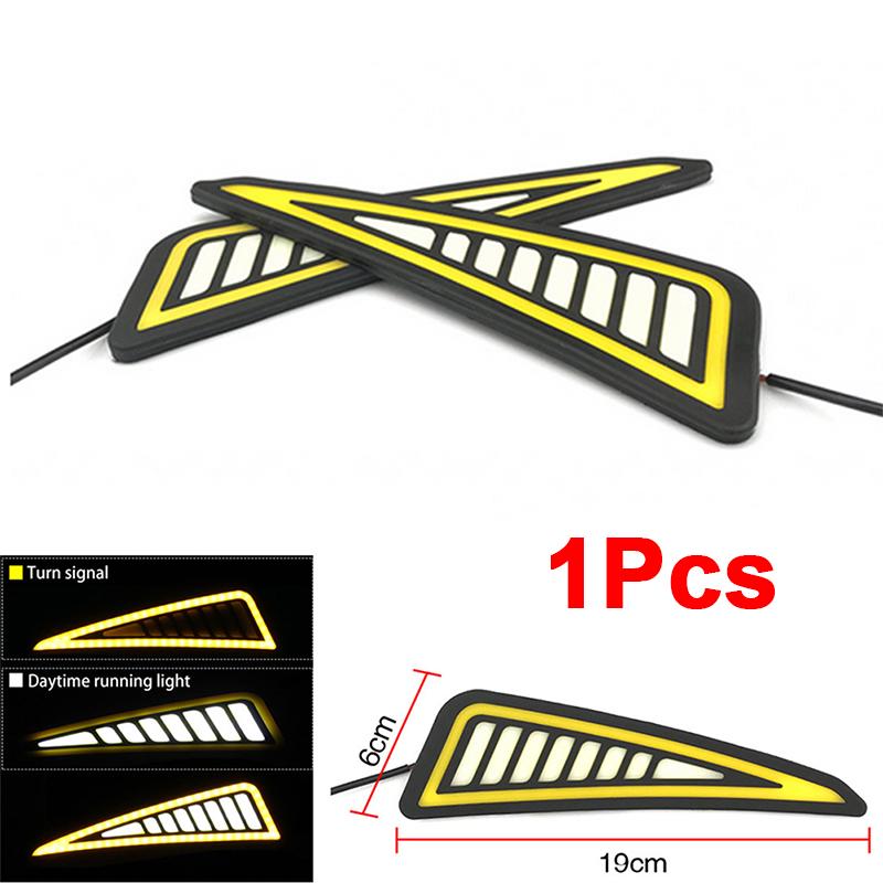 Car Led Bumper Strip Cob Daytime Running Light Yellow Turn Signal Daylight Drl
