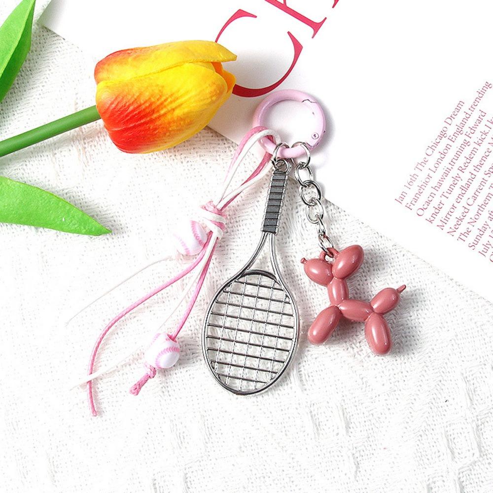Zinc Zinc Alloy Badminton Keychain Badminton Shape Tennis Racket Rope Keychain  Backpack Decoration