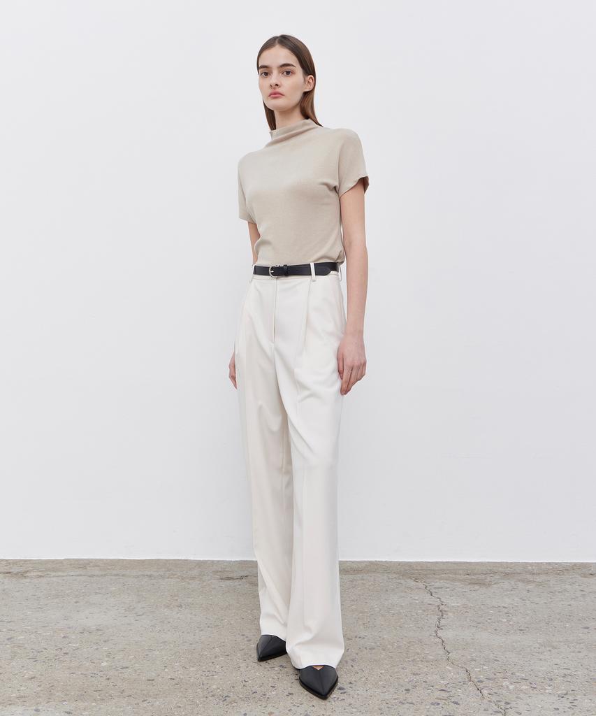 NOTIA Turtle Neck Half Sleeve T-Shirts - Beige