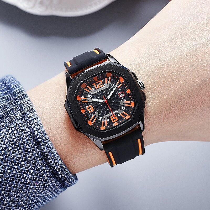 Cool Men'S Watch Rubber Strap Personality Fashion Trend Quartz Black Silicone Men'S Watch Luminous