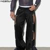 Men Elastic Waist Buttons Side Wide Legs Trousers Loose Long Palazzo Pants