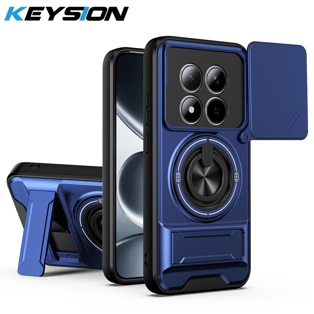 KEYSION Магнитный чехол для телефона Xiaomi POCO M8 5G M8 Pro 5G Защита камеры со сдвижной крышкой Вертикальная подставка Кольцо Ударопрочная задняя крышка