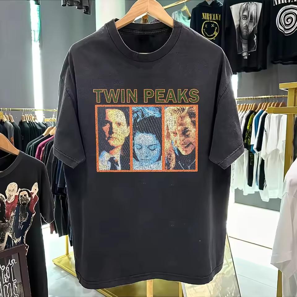 Twin Peaks Retro 90s Retro Pattern T shirt for Men Cotton Spring/Summer New Product, Suitable for Both Men and Women T shirt