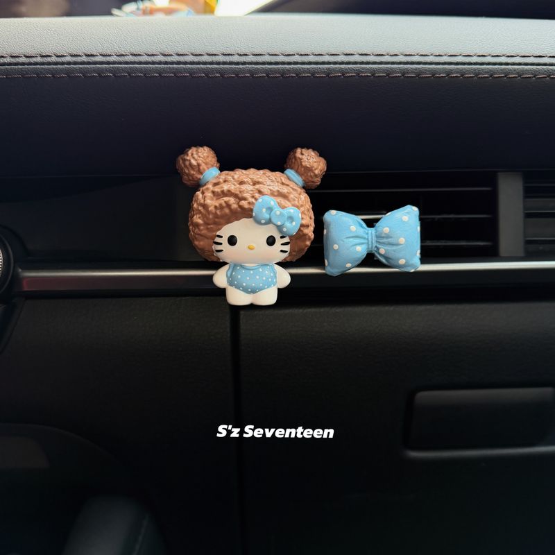 Super Cute Afro-Haired Hello Kitty Car Air Freshener for New Energy Vehicles, Hand-Painted Aroma Diffuser Stone Decoration