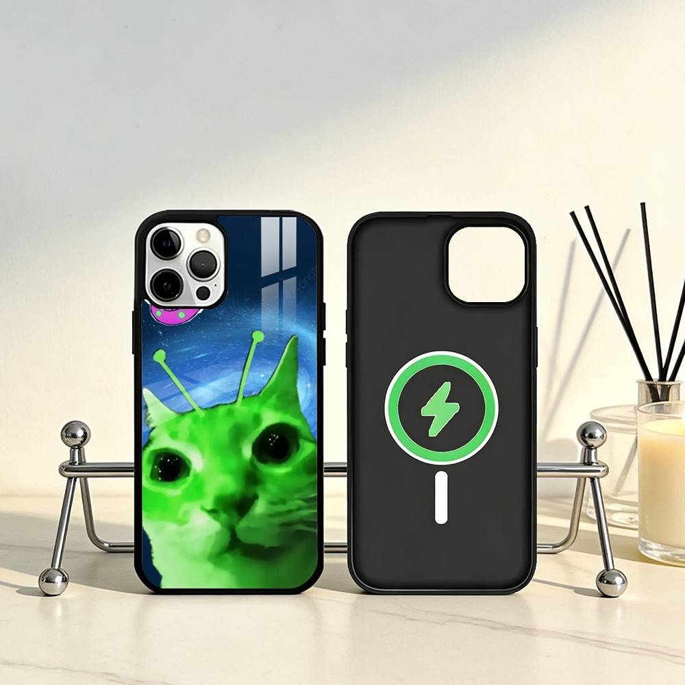 Green alien cat cute Phone Case For iPhone17,16,15,14,13,12,11 Plus,Pro Max Magnetic For Magsafe Wireless Charging