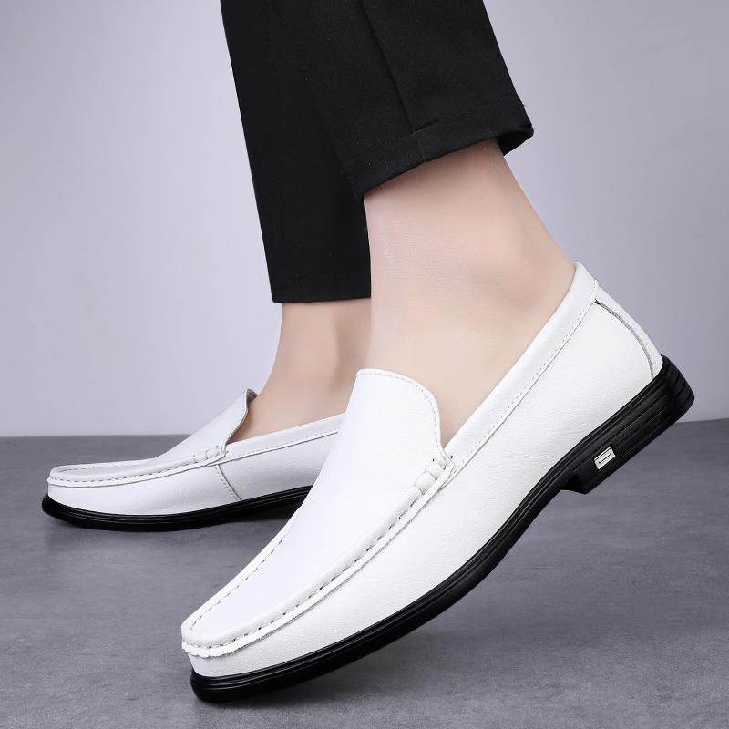 Genuine Leather Men Casual White Gentleman Loafers Slip On Shoes Low Heel Walking Male Comfortable Driving Shoes Brand Moccasins
