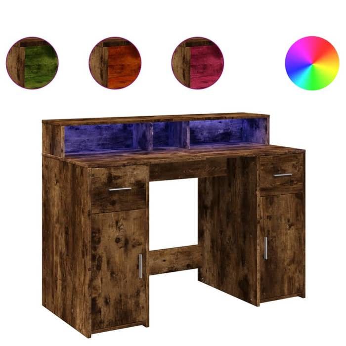 VidaXL Bureau et lumières LED chêne fumé 120x55x91cm bois d'ingénierie, bureau de travail, bureau d'étude, bureau à 3309415