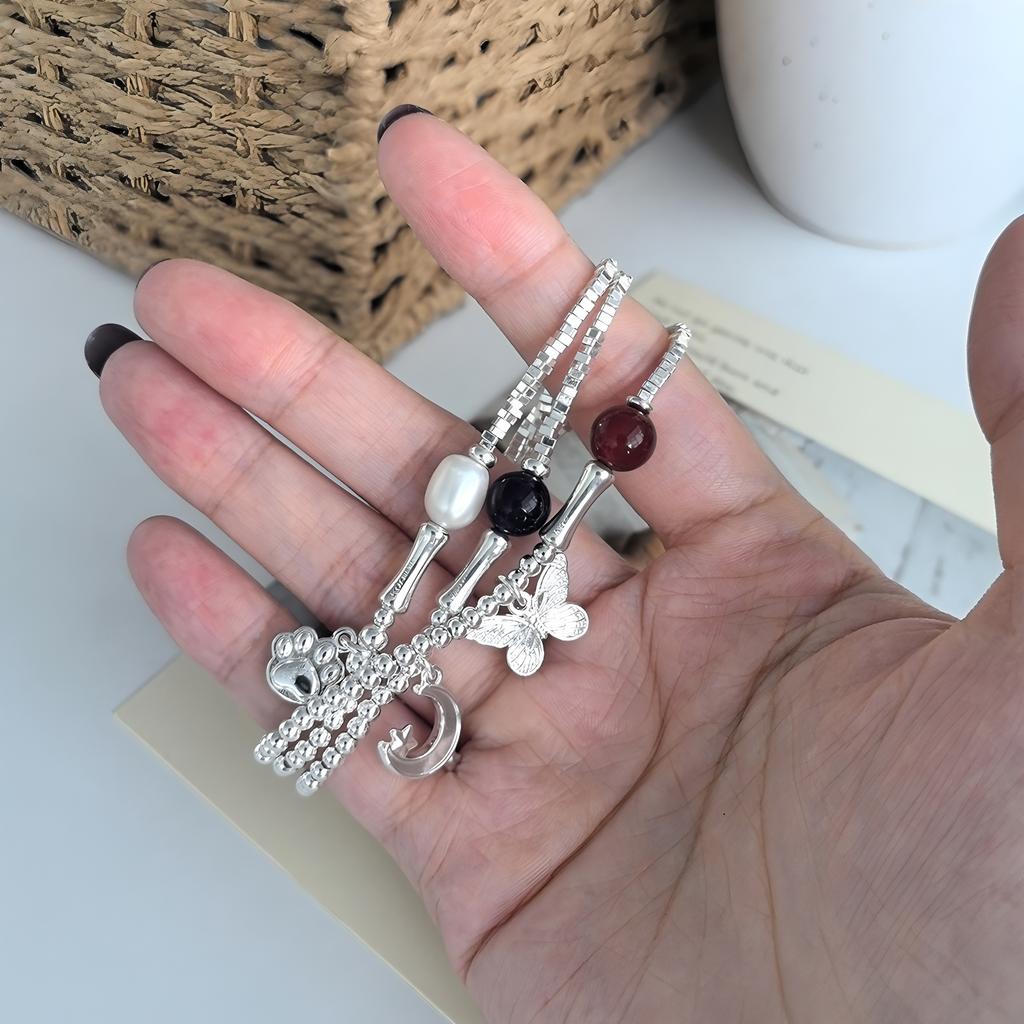 Elegant Handcrafted Natural Stone Bead Chain Bracelet, Timeless Design Suitable for Any Occasion