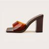 New Candy Women Summer Color Fish Mouth Thick Heel Square Head Leather Bright Color Sandals Luxury Brand Outdoor Slippers
