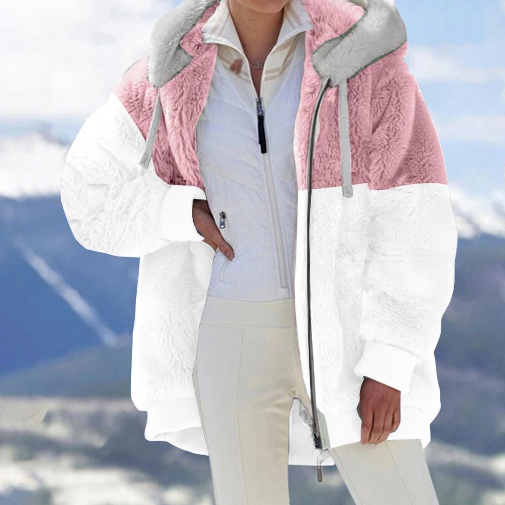 Женская мода плюшевая молния с длинным рукавом теплый свитер с капюшоном осень-зима