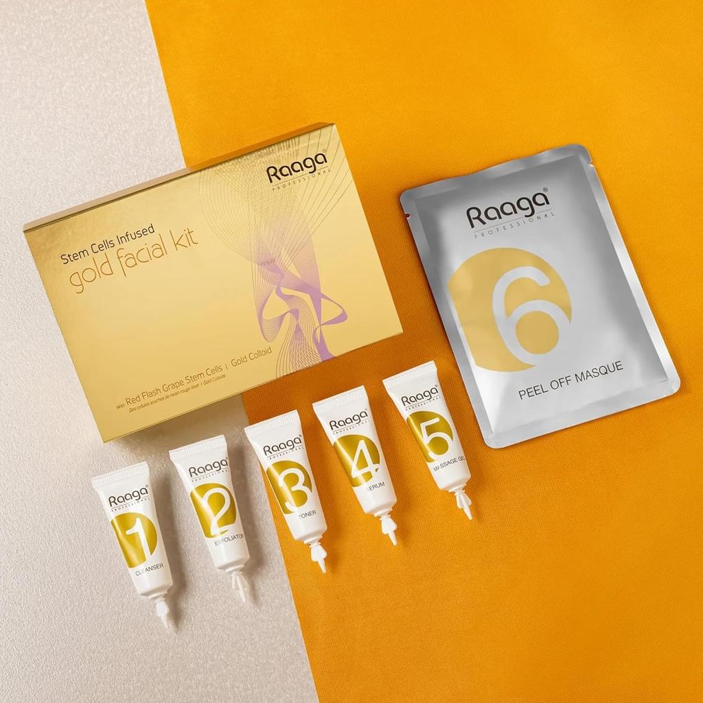 Raaga Professional Stem Cells Infused Gold Facial Kit For Radiant Glow And Even Looking Skin Care Routine 61 g