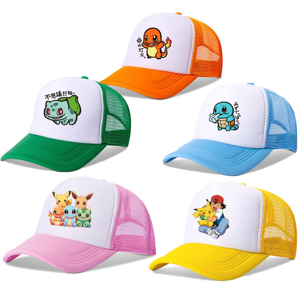 Pokemons Baseball Cap Anime Cartoon Printed Sunshade Peaked Caps Kids Adult Summer Breathable Sunhat Cute Boys Girls Mesh Hats