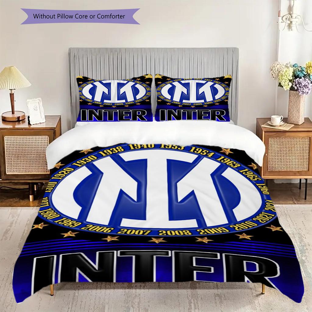 Inter Milan Emblem Serpent Three-piece set (1 * duvet cover + 2 * pillowcase, without core) 2D Flat Duvet cover and pillowcase Soft and comfortable