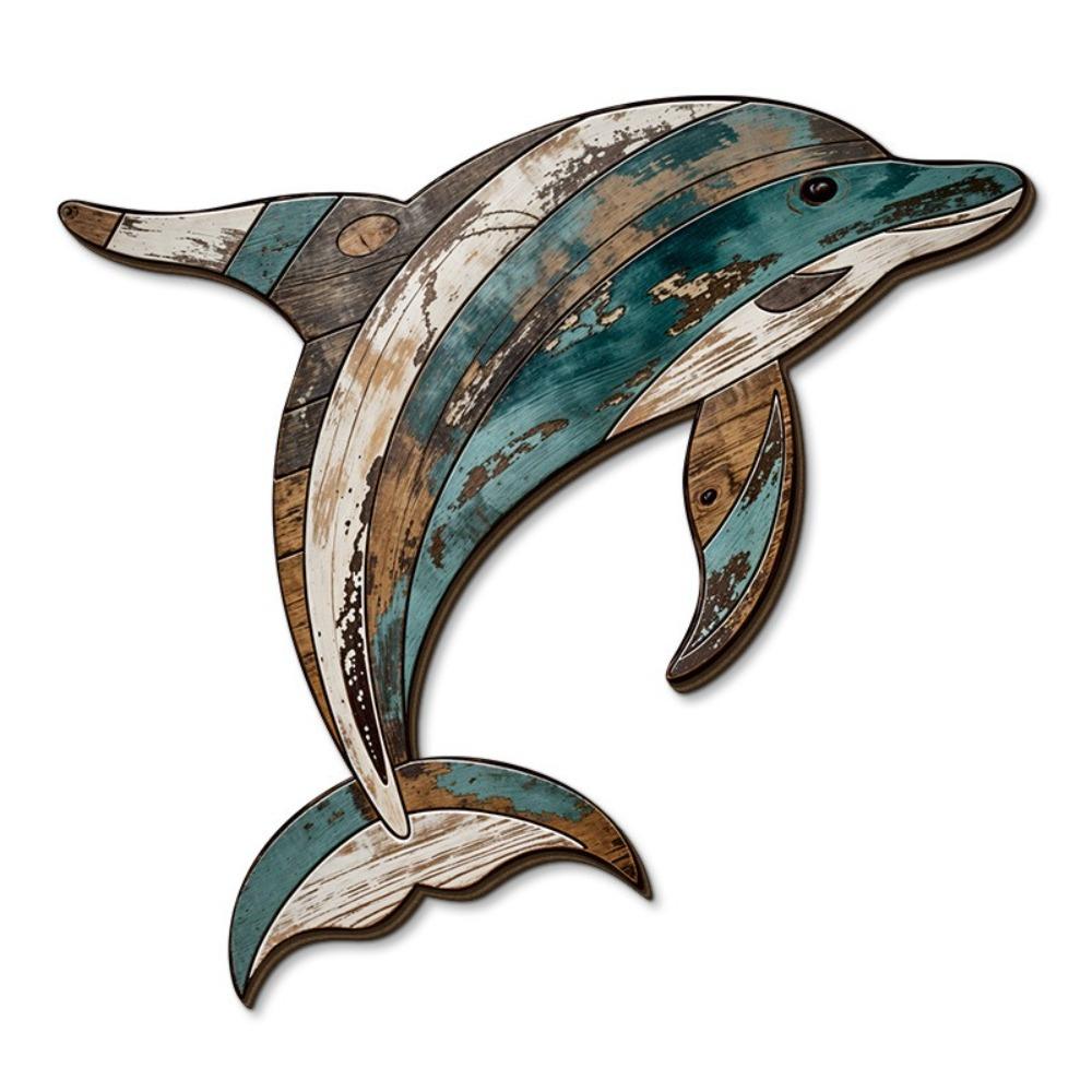 Retro Wooden Dolphin Wall Ornament Ocean Series Marine Animal Decoration Summer Outdoor Hawaiian