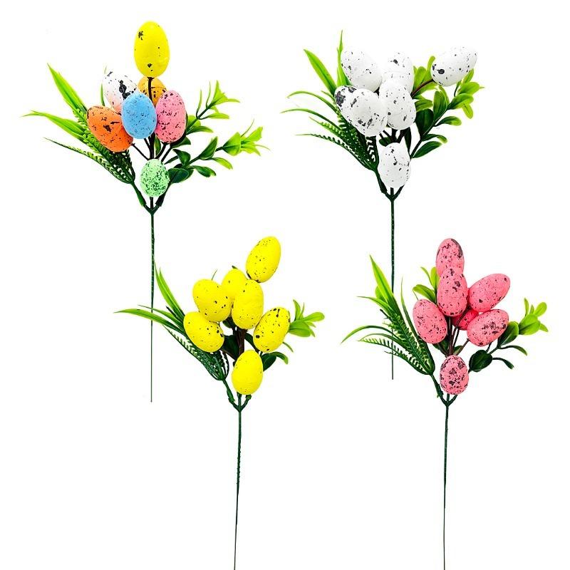 Easter Egg Flower Sticks Foam Spotted Egg Cuttings Green Plant Decoration Plug-ins Easter Decoration Home Office Party Decor