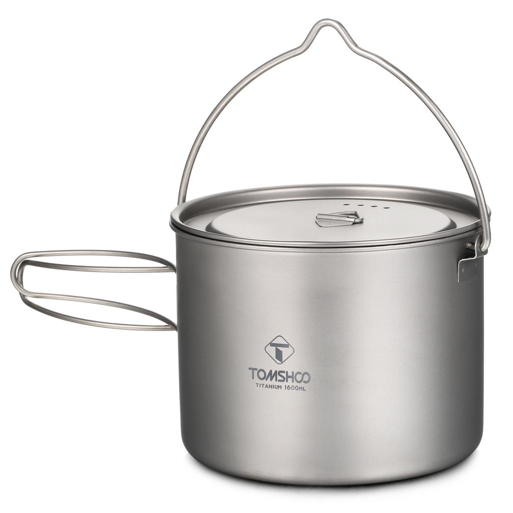 TOMSHOO Titanium Pot 750ml 900ml 1100ml 1600ml 2000ml 2800ml Ultralight Hanging Pot with Lid and Foldable Handle