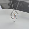 Цепочка из стерлингового серебра 925 пробы, корейская версия, цепочка с изображением кота на луне и циркония на ключице, элегантное женское простое ожерелье с изображением кота из лунного света