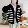 Fake Two-piece Hooded Sweater Jacket Women's Spring and Autumn New Loose Striped Fashion Knitted Cardigan Top