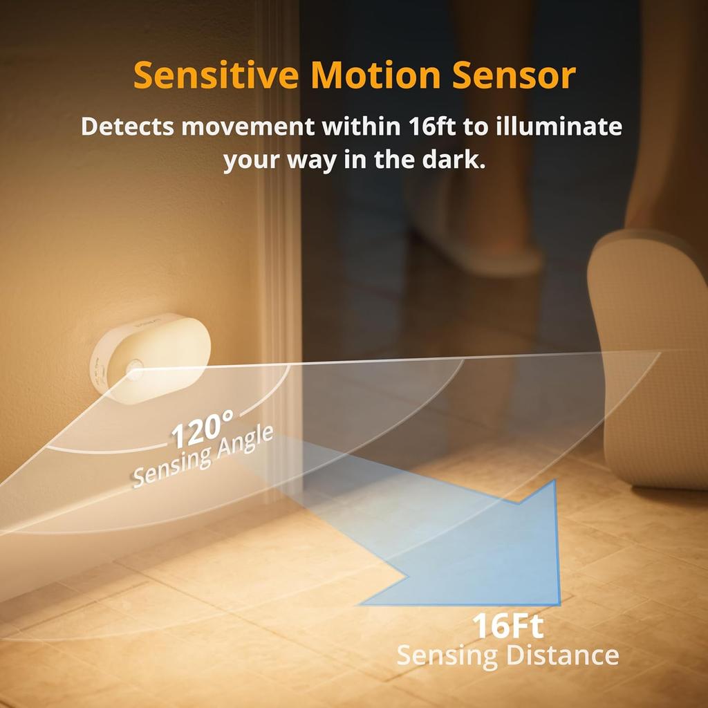Lyridz Rechargeable Battery Night Light with Motion Sensor, Portable Mini Warm White LED Stick-on Closet Light, Adjustable Brightness for Bathroom,