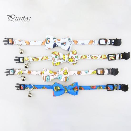 Регулируемый ошейник для домашних животных с нержавеющей пряжкой-колокольчиком. Милый дизайн галстука-бабочки. Круглая ткань на шее для домашних животных. Ожерелье с принтом на тему еды для маленьких и средних собак.