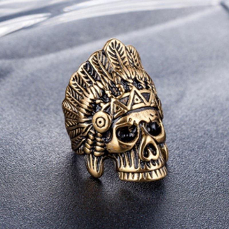 New Native American Skull Head Ring from Europe and America, Hip Hop Trendy Male Punk Ring