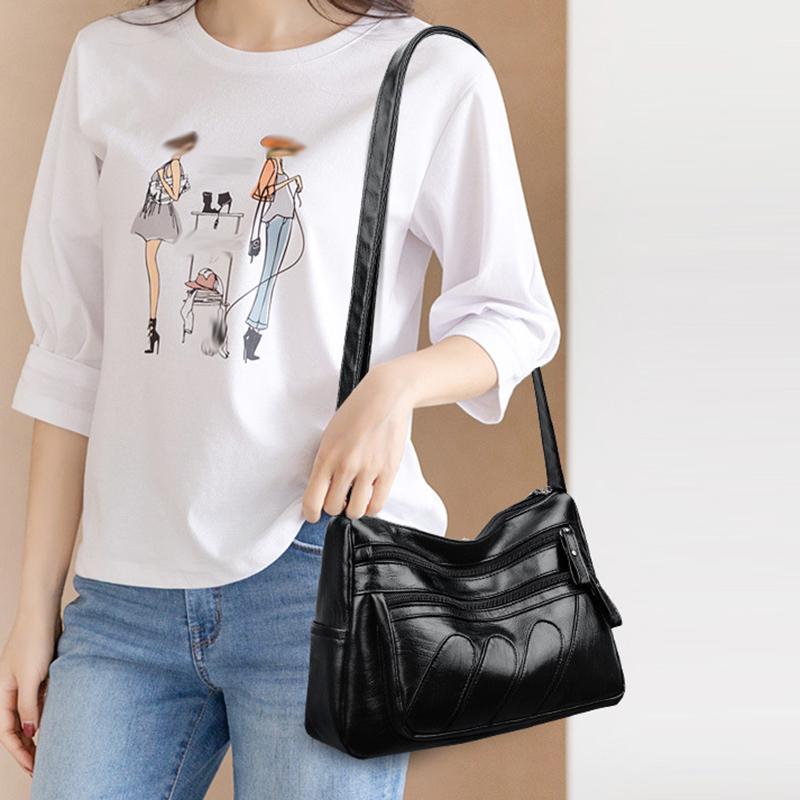 Cross-border женская мягкая кожаная сумка-мессенджер универсальная женская сумка среднего возраста многослойная вместительная сумка через плечо