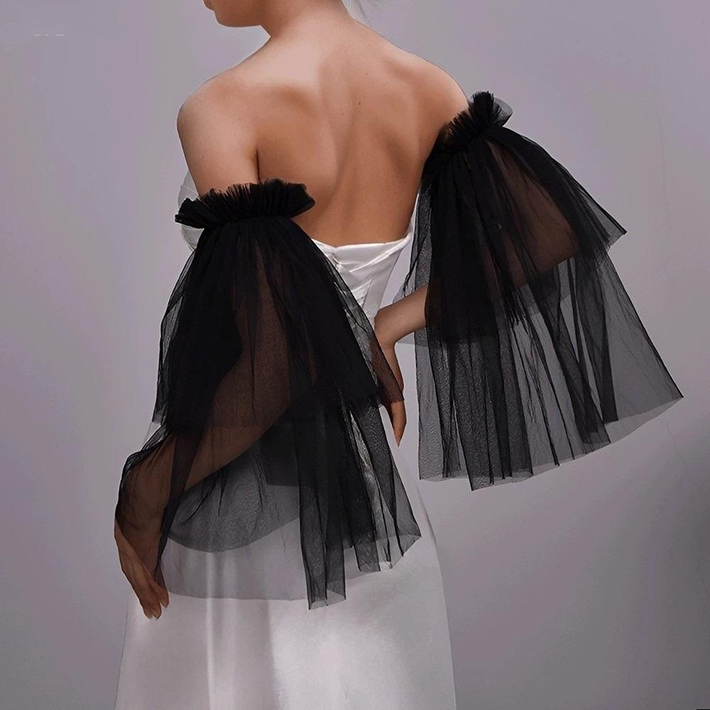 Elastic Bridal Gloves Solid Color Bridal Puff Sleeve Wedding Accessories Pleated Gloves Women