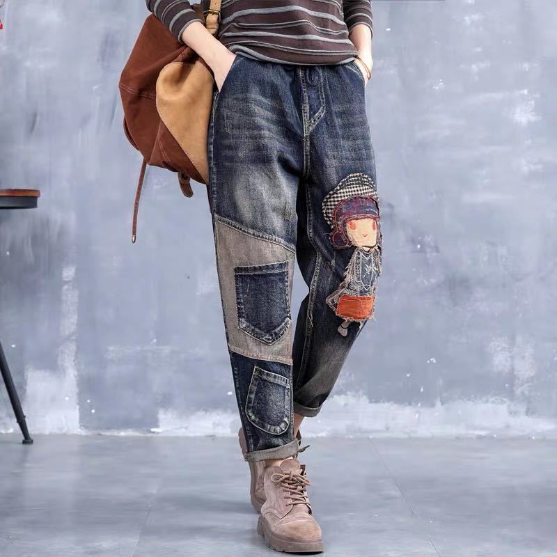 Vintage Style High Waist Denim Pants Women Fashion Embroidery Loose Jeans Female 2022 Autumn Winter Plus Size Woman Harem Pants