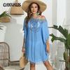 Plus Size Women's Ruffle Dress Hand Crochet Patchwork Tassel Beach Bikini Cover-Ups