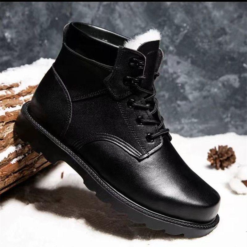 Men's Winter Leather Snow Boots with Velvet Lining, High Top, Genuine Leather, Outdoor Martin Style