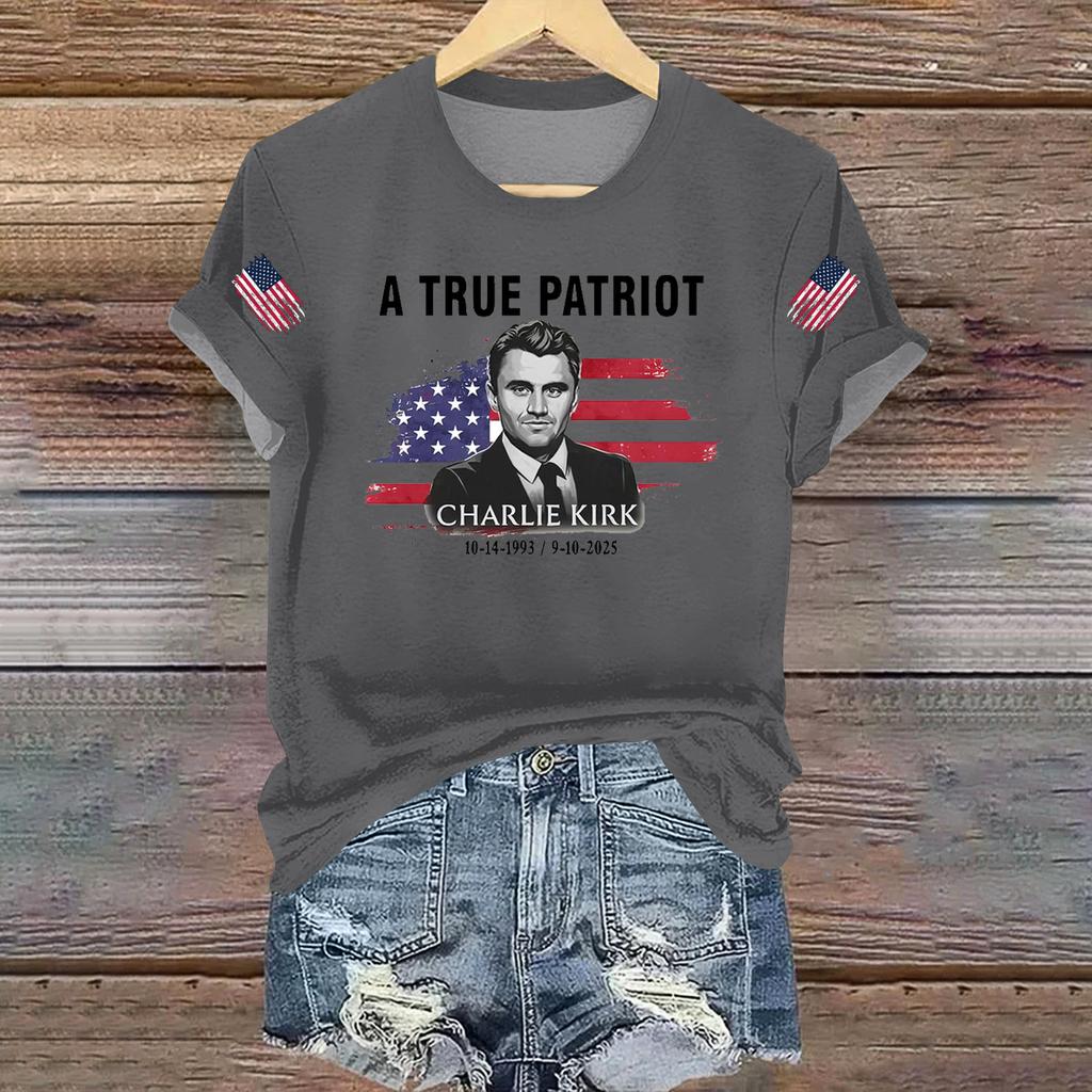 Women's Casual Printed T-shirt Round Neck Pullover Short Sleeve Top